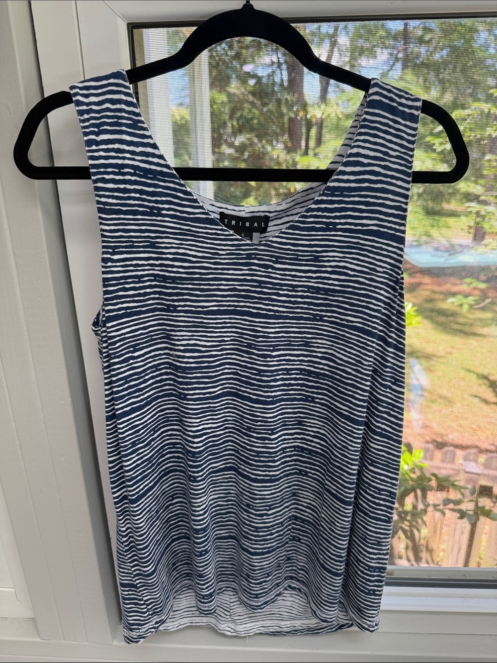 Tribal Navy & White Wavy Stripe Scoop Neck Tank Reversible Sz S